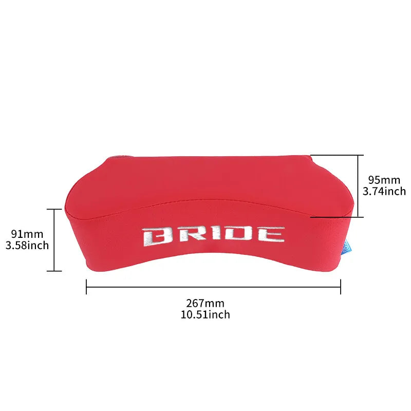 BRAND NEW UNIVERSAL 2PCS JDM BRIDE Embroidery Red Leather Car Neck Rest Pillow Headrest Cushion