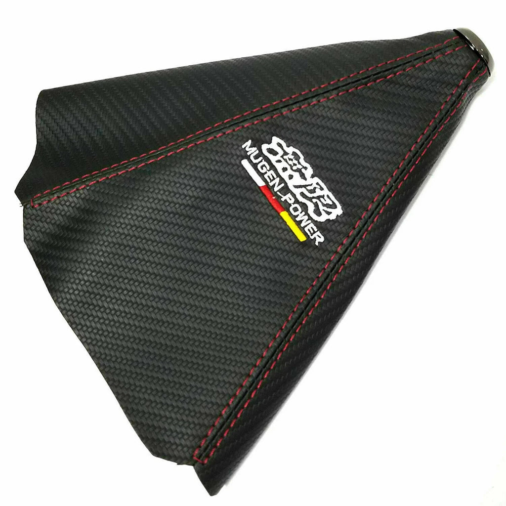 Brand New Universal Mugen Power Carbon Fiber Leather PVC Red Stitching Leather Gear Manual Shifter Shift Knob Boot Cover