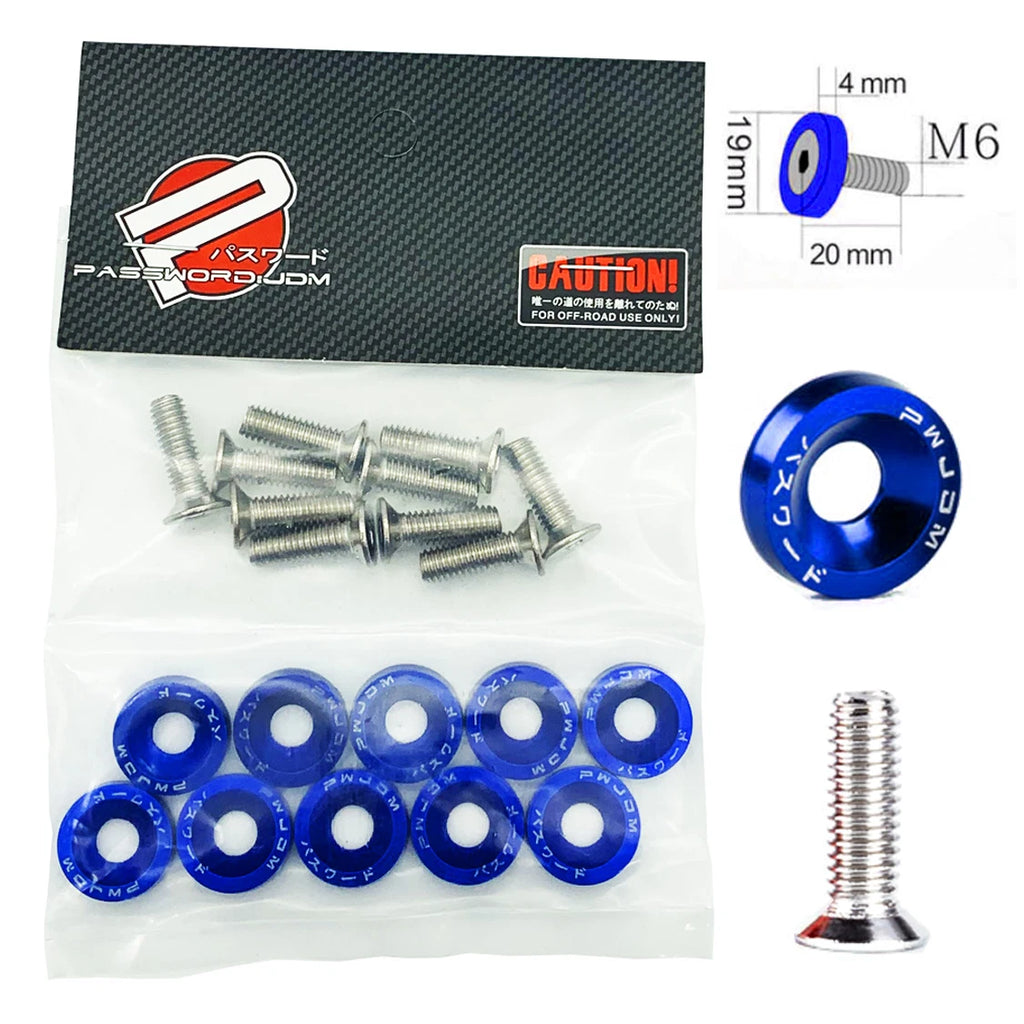 BRAND NEW 10PCS PASSWORD JDM BLUE ALUMINUM Fender Washers Engine Bolt Dress Up Kit - USA