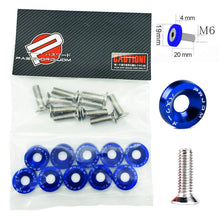 Load image into Gallery viewer, BRAND NEW 10PCS PASSWORD JDM BLUE ALUMINUM Fender Washers Engine Bolt Dress Up Kit - USA