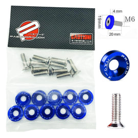 BRAND NEW 10PCS PASSWORD JDM BLUE ALUMINUM Fender Washers Engine Bolt Dress Up Kit - USA