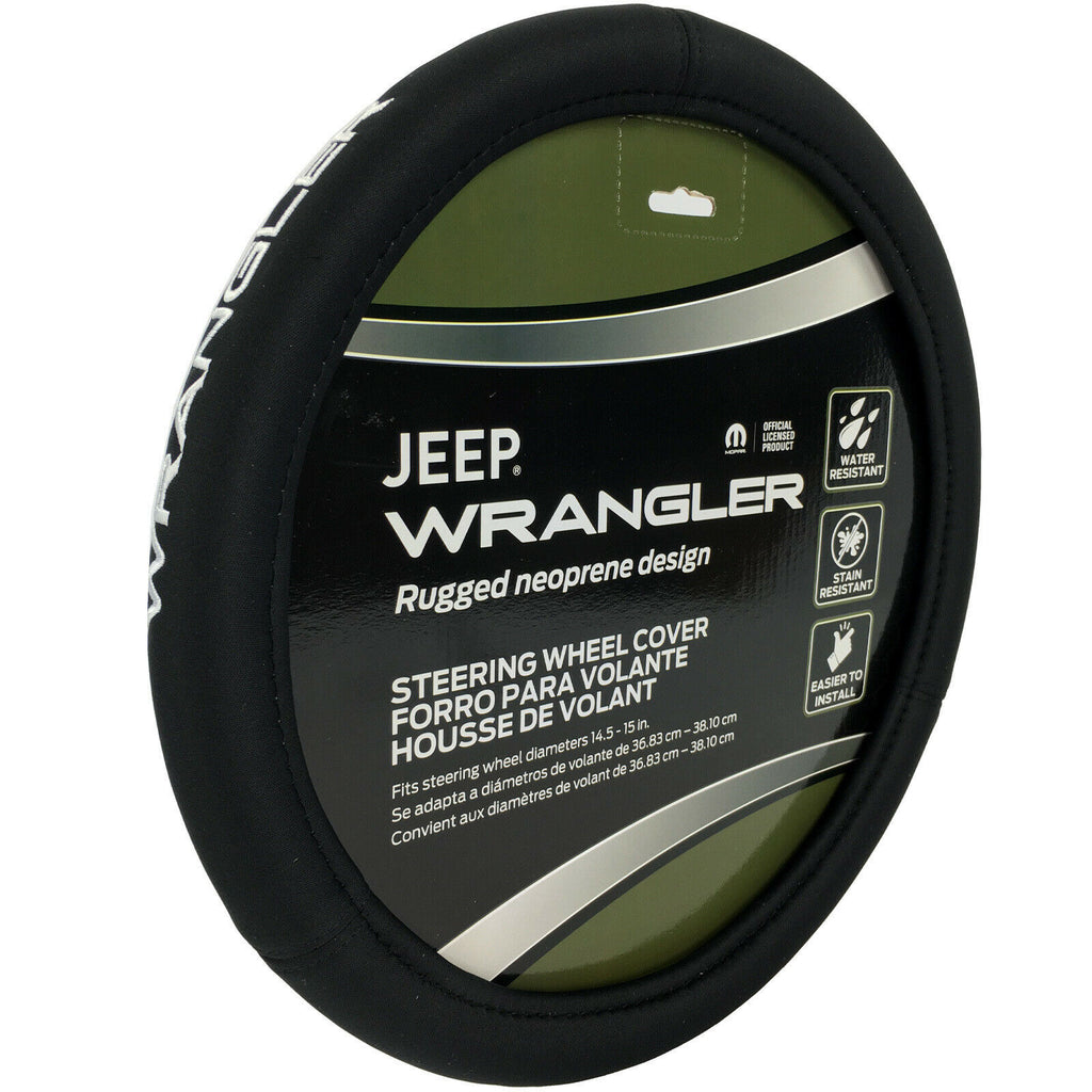 BRAND NEW Universal Official Licensed JEEP WRANGLER Rugged Neoprene Design Steering Wheel Cover – Car Truck SUV & Van, Universal Size Fit 14.5"-15.5"