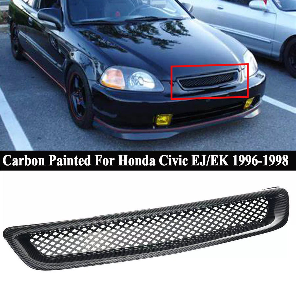 Brand New 1996-1998 Honda Civic EJ/EK Jdm Type R Carbon Fiber Style Mesh ABS Front Hood Grille Grill - JK Racing Inc