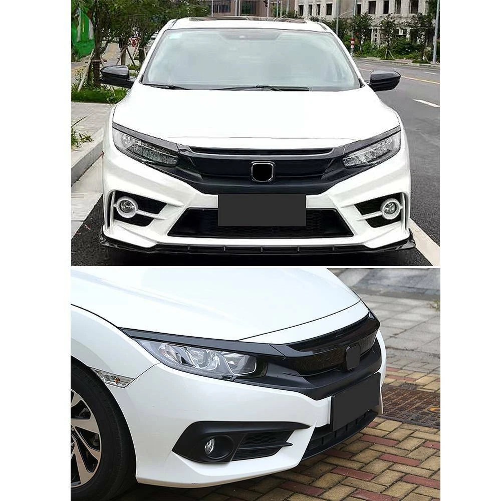 BRAND NEW 3PCS 2016-2021 Honda Civic ABS Glossy Black Front Grille Cover Moulding Trim + Eye Lid