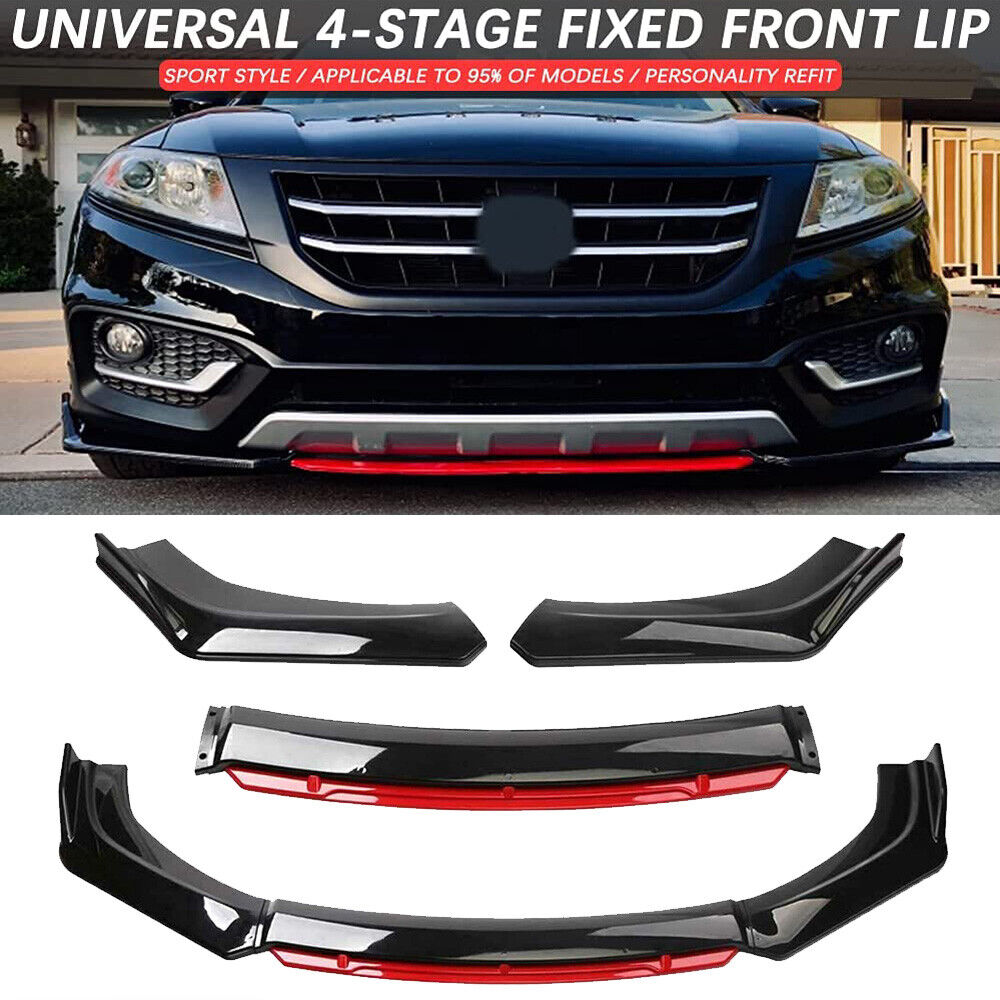 BRAND NEW 4PCS Universal Front Bumper Lip Spoiler Splitter Protector Glossy Black/Red