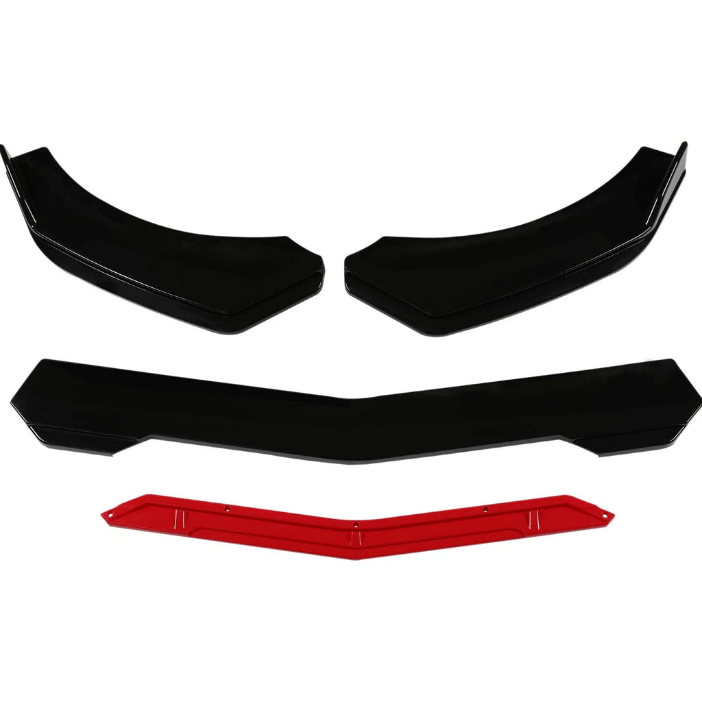 Brand New 5PCS UNIVERSAL GLOSSY BLACK / RED FRONT BUMPER LIP SPLITTER KIT
