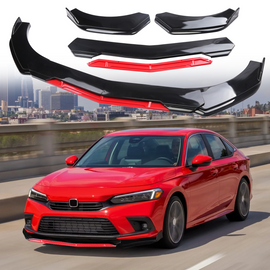BRAND NEW UNIVERSAL 4PCS Glossy Black / Red Front Bumper Protector Body Splitter Spoiler Lip
