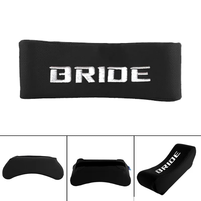 BRAND NEW UNIVERSAL 1PCS JDM BRIDE Embroidery Black Leather Car Neck Rest Pillow Headrest Cushion