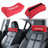 BRAND NEW UNIVERSAL 2PCS JDM BRIDE Embroidery Red Leather Car Neck Rest Pillow Headrest Cushion