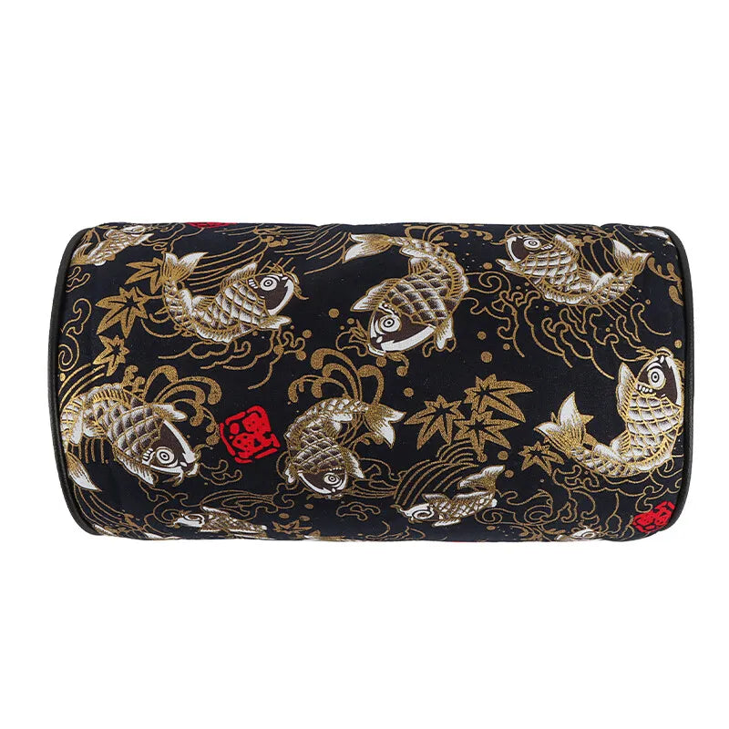 BRAND NEW 1PCS JDM SAKURA Black Koi Fish Fabric Soft Cotton Car Neck Rest Pillow Headrest