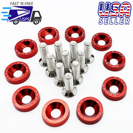 BRAND NEW 10PCS PASSWORD JDM RED ALUMINUM Fender Washers Engine Bolt Dress Up Kit - USA