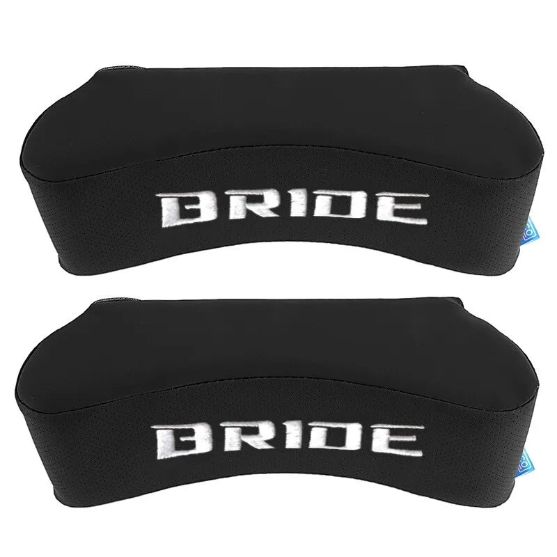 BRAND NEW UNIVERSAL 1PCS JDM BRIDE Embroidery Black Leather Car Neck Rest Pillow Headrest Cushion