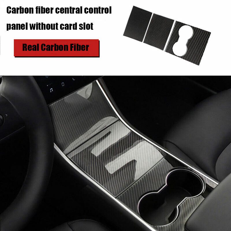 Brand New 3PCS 2017-2020 Tesla Model 3 Real Carbon Fiber Center Control Panel Hard Cover Trim Kit