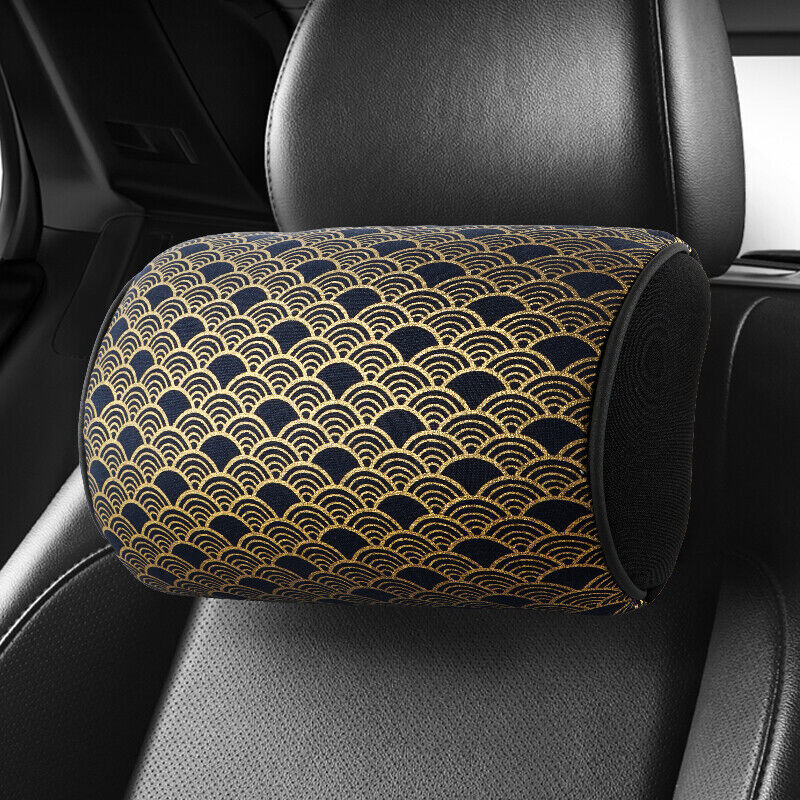 BRAND NEW 2PCS JDM SAKURA Black Fish Scale Fabric Soft Cotton Car Neck Rest Pillow Headrest