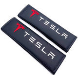 Brand New Universal 2PCS TESLA Black Leather Auto Car Seat Belt Covers Shoulder Pads Cushion