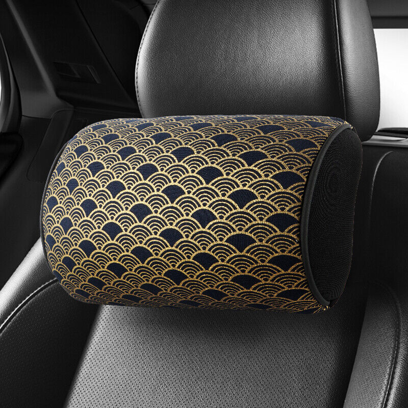 BRAND NEW 1PCS JDM SAKURA Black Fish Scale Fabric Soft Cotton Car Neck Rest Pillow Headrest