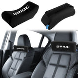 BRAND NEW UNIVERSAL 2PCS JDM BRIDE Embroidery Black Leather Car Neck Rest Pillow Headrest Cushion