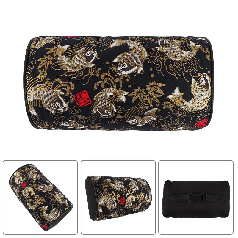 BRAND NEW 1PCS JDM SAKURA Black Koi Fish Fabric Soft Cotton Car Neck Rest Pillow Headrest