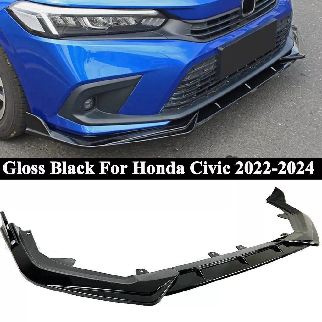 BRAND NEW 2022-2024 Honda Civic 4DR SEDAN LX EX Si JDM 3PCS GLOSSY BLACK FRONT BUMPER LIP SPLITTER KIT