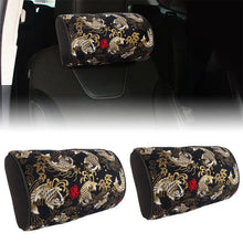 Load image into Gallery viewer, BRAND NEW 2PCS JDM SAKURA Black Koi Fish Fabric Soft Cotton Car Neck Rest Pillow Headrest