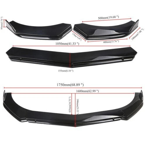Brand New 5PCS UNIVERSAL GLOSSY BLACK / BLACK FRONT BUMPER LIP SPLITTER KIT