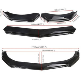 Brand New 5PCS UNIVERSAL GLOSSY BLACK / BLACK FRONT BUMPER LIP SPLITTER KIT
