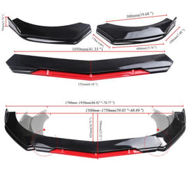 Brand New 5PCS UNIVERSAL GLOSSY BLACK / RED FRONT BUMPER LIP SPLITTER KIT