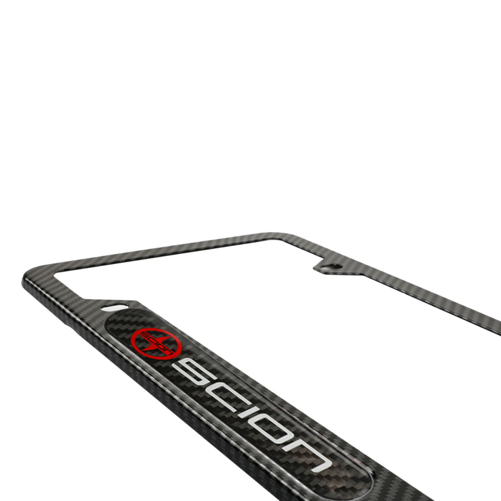 Brand New Universal 2PCS SCION Carbon Fiber Look Metal License Plate Frame