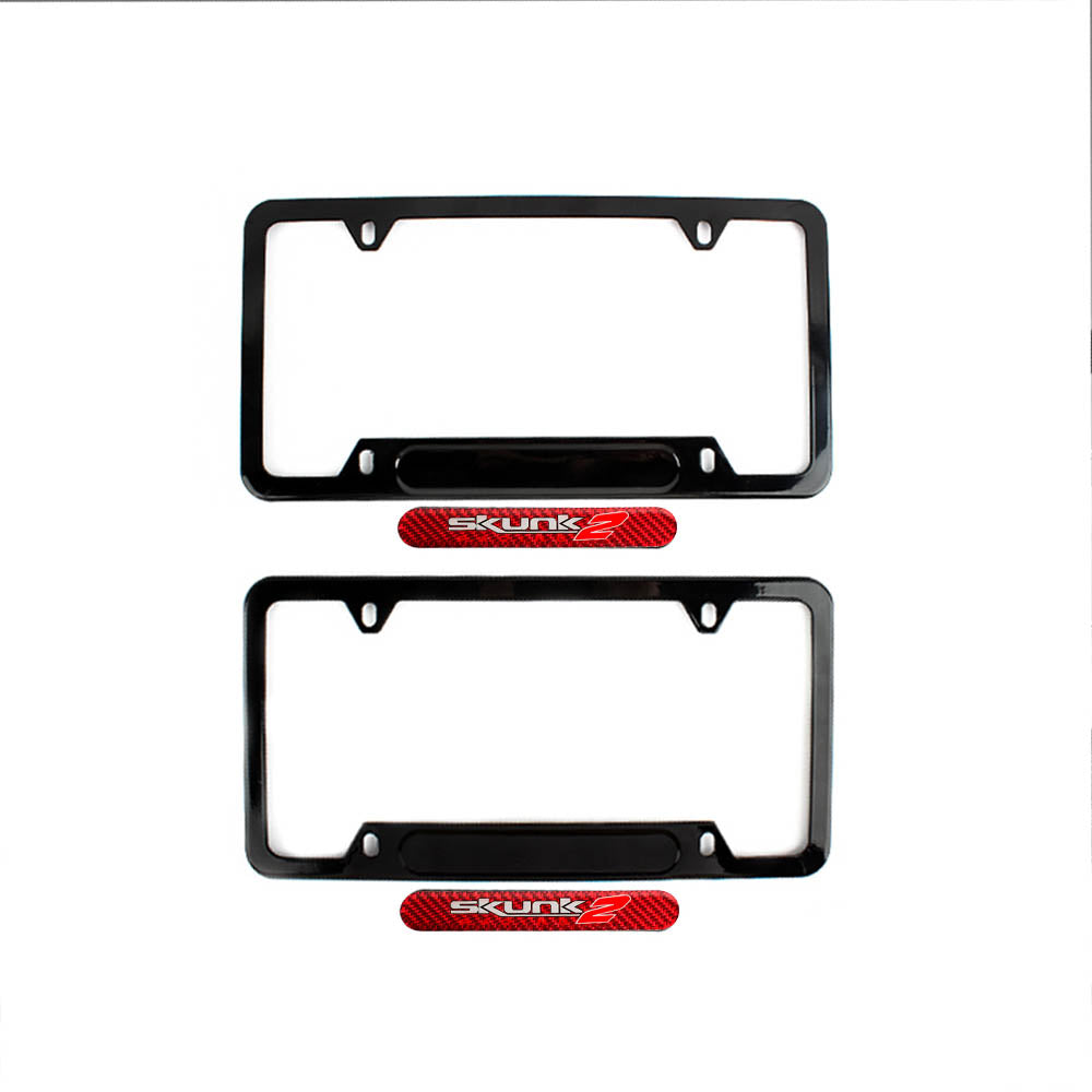 Brand New Universal 2PCS SKUNK2 Glossy Black Metal License Plate Frame