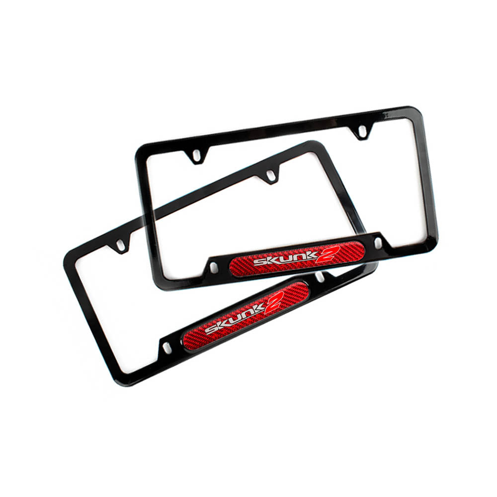 Brand New Universal 2PCS SKUNK2 Glossy Black Metal License Plate Frame