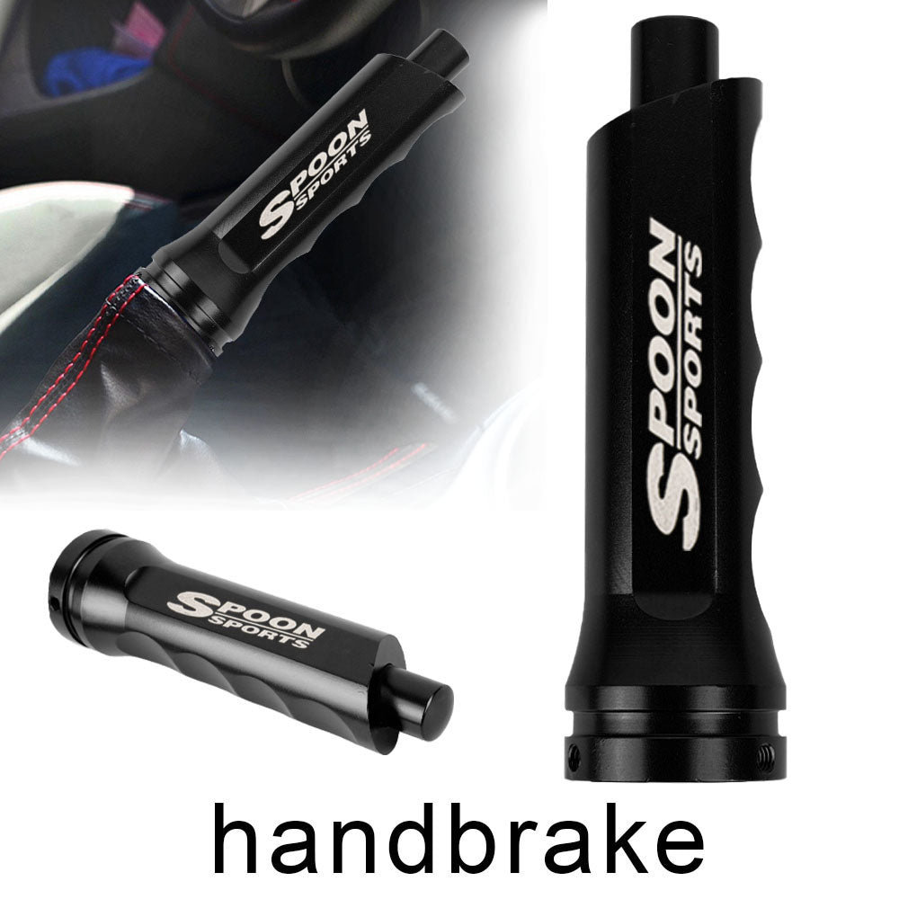 Brand New Universal 1PCS Spoon Sports Black Aluminum Car Handle Hand Brake Sleeve Cover