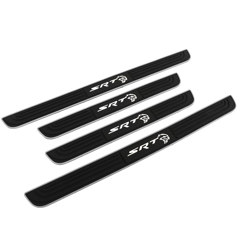 Brand New 4PCS Universal SRT HELLCAT Silver Rubber Car Door Scuff Sill Cover Panel Step Protector