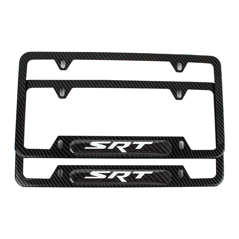 Brand New Universal 2PCS SRT Carbon Fiber Look Metal License Plate Frame