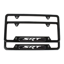 Brand New Universal 2PCS SRT Carbon Fiber Look Metal License Plate Frame