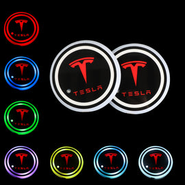 BRAND NEW UNIVERSAL V2 2PCS TESLA Switchable Seven Colorful LED Car Cup Holder Mat Coaster Pad
