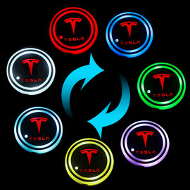 BRAND NEW UNIVERSAL V2 2PCS TESLA Switchable Seven Colorful LED Car Cup Holder Mat Coaster Pad