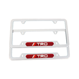 Brand New Universal 2PCS TRD Silver Metal License Plate Frame