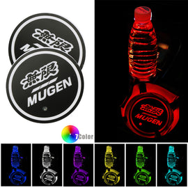 BRAND NEW UNIVERSAL 2PCS Mugen Switchable Seven Colorful LED Car Cup Holder Mat Coaster Pad