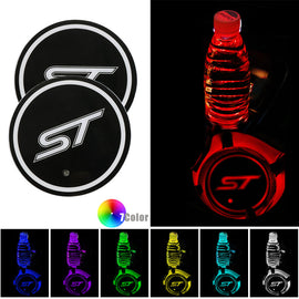 BRAND NEW UNIVERSAL 2PCS ST RACING Switchable Seven Colorful LED Car Cup Holder Mat Coaster Pad