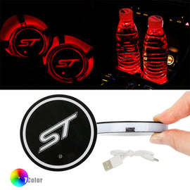BRAND NEW UNIVERSAL 2PCS ST RACING Switchable Seven Colorful LED Car Cup Holder Mat Coaster Pad