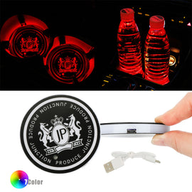 BRAND NEW UNIVERSAL 2PCS JUNCTION PRODUCE Switchable Seven Colorful LED Car Cup Holder Mat Coaster Pad