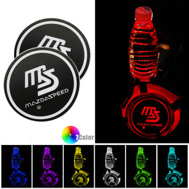 BRAND NEW UNIVERSAL 2PCS MAZDASPEED Switchable Seven Colorful LED Car Cup Holder Mat Coaster Pad