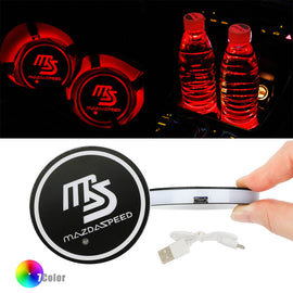 BRAND NEW UNIVERSAL 2PCS MAZDASPEED Switchable Seven Colorful LED Car Cup Holder Mat Coaster Pad
