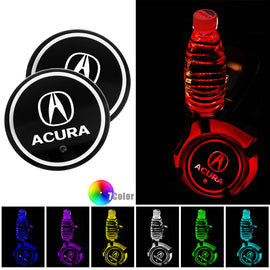 BRAND NEW UNIVERSAL 2PCS ACURA Switchable Seven Colorful LED Car Cup Holder Mat Coaster Pad