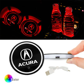 BRAND NEW UNIVERSAL 2PCS ACURA Switchable Seven Colorful LED Car Cup Holder Mat Coaster Pad