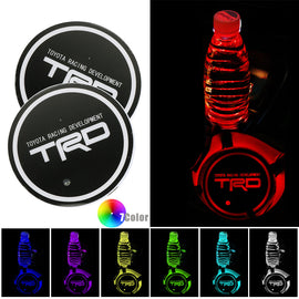 BRAND NEW UNIVERSAL 2PCS TRD Switchable Seven Colorful LED Car Cup Holder Mat Coaster Pad