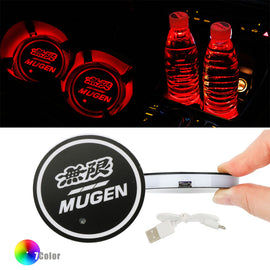 BRAND NEW UNIVERSAL 2PCS Mugen Switchable Seven Colorful LED Car Cup Holder Mat Coaster Pad