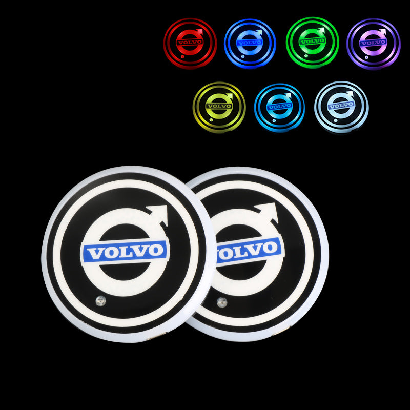 BRAND NEW UNIVERSAL V2 2PCS VOLVO Switchable Seven Colorful LED Car Cup Holder Mat Coaster Pad - JK Racing Inc