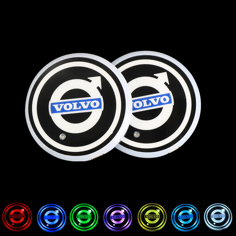 BRAND NEW UNIVERSAL V2 2PCS VOLVO Switchable Seven Colorful LED Car Cup Holder Mat Coaster Pad - JK Racing Inc