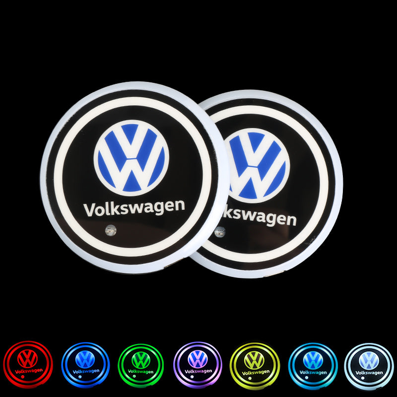 BRAND NEW UNIVERSAL V2 2PCS VOLKSWAGEN Switchable Seven Colorful LED Car Cup Holder Mat Coaster Pad